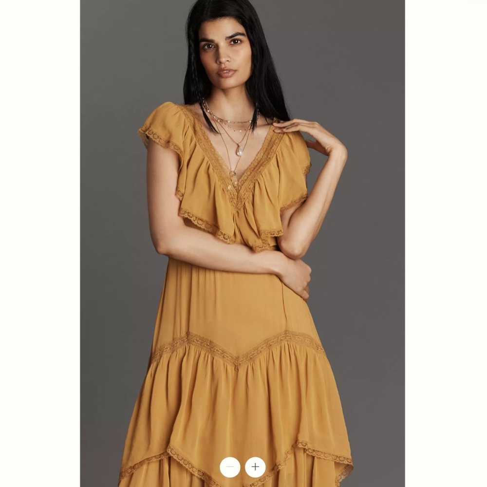 Anthropologie Short-Sleeve V-Neck Ruffle Midi Dress - Picture 3 of 3